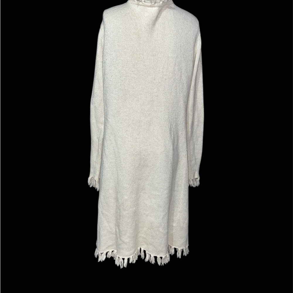 Long duster cardigan tassel fringe ivory hippie boho fall western small preppy - Picture 7 of 12